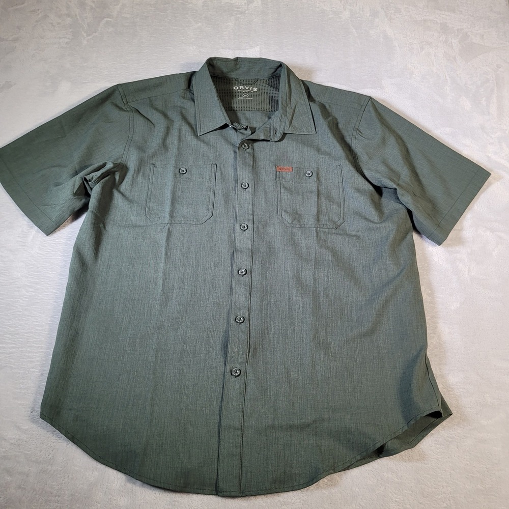 Orvis Shirt Mens XL Green Performance Button Down Short Sleeve Outdoor 1494392